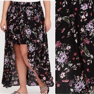 Torrid Black Floral Challis Walk Through Skirt with Shorts